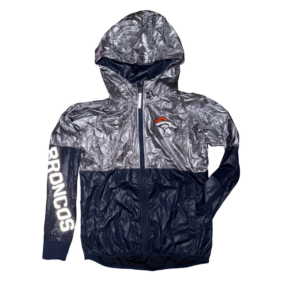 NFL Team Apparel Denver Broncos Metallic Windbreaker Jacket Gorpcore Football
